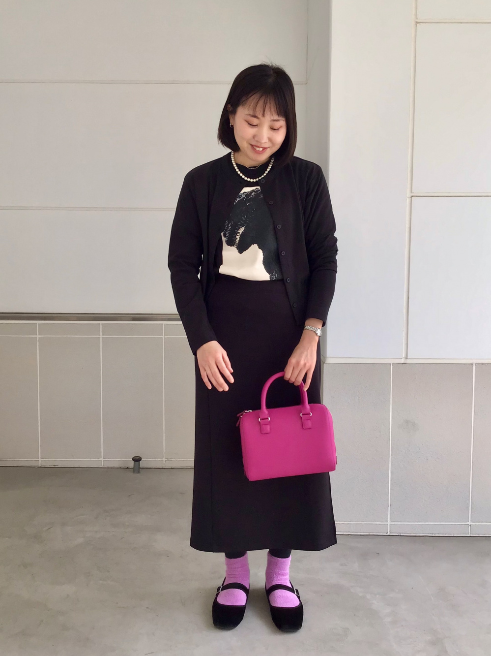 お買い得モデル UNIQLO ボーダー ストレッチハイネックトップス UNIQLO ストレッチダブルフェイススリットスカート(丈標準76~80cm)
