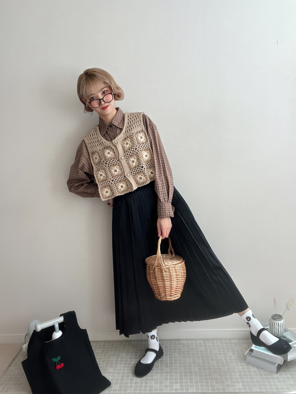 ドライカノコ襟ラインポロシャツ（半袖）、アシンメトリープリーツ