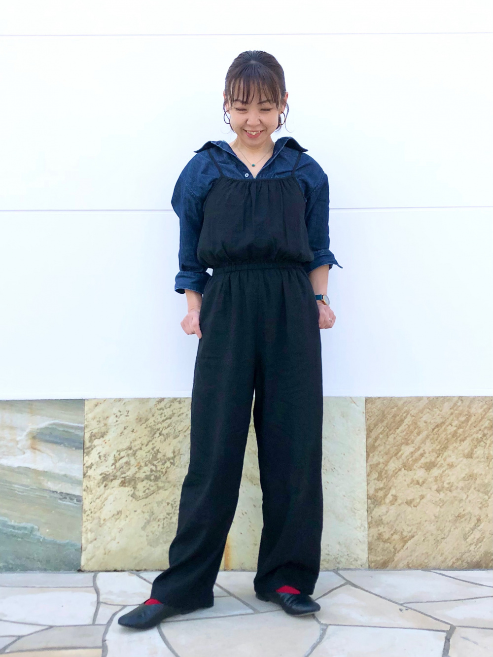 GIRLS リネンブレンドサロペット、デニムシャツ（ボタンダウンカラー 
