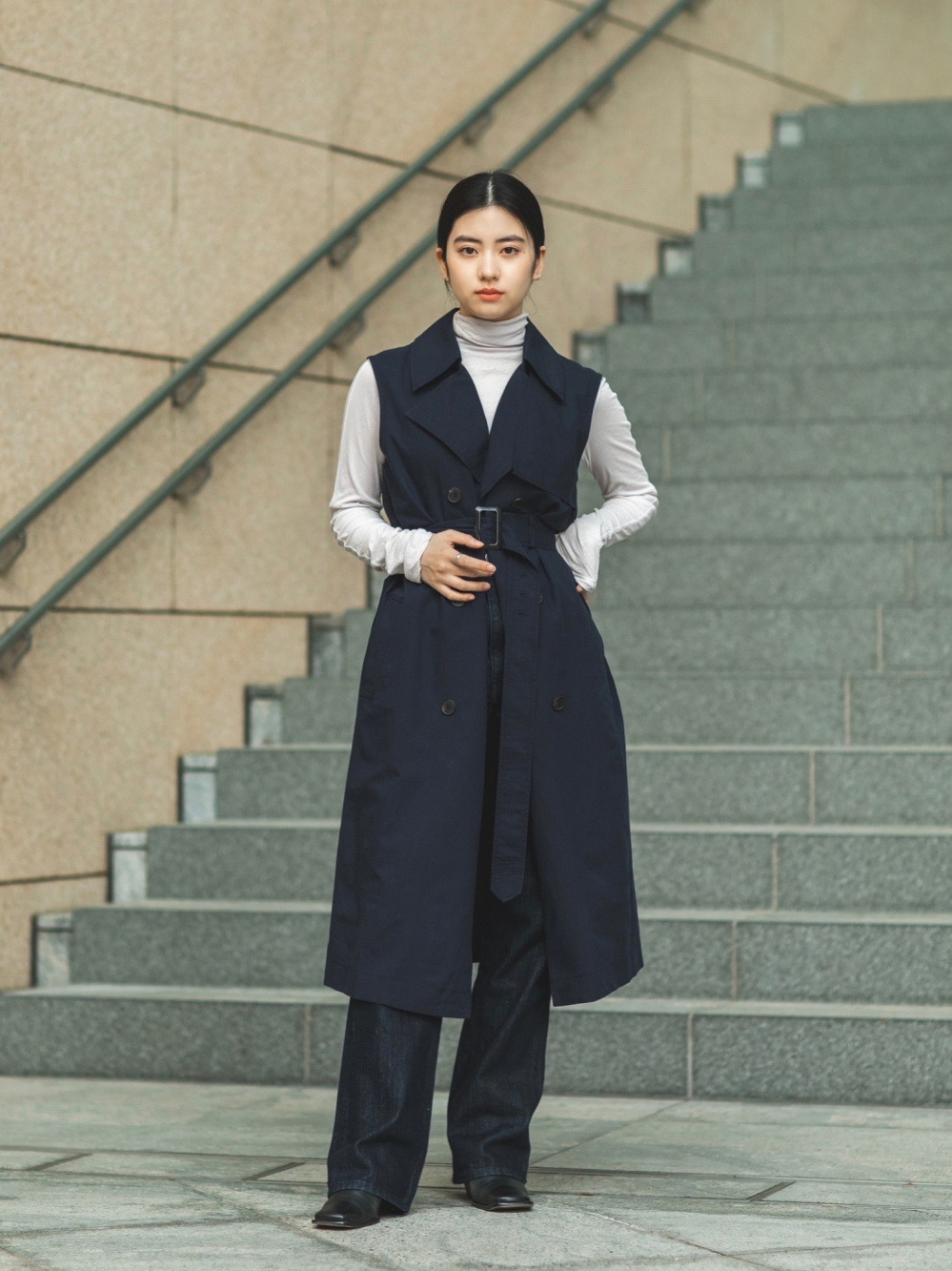 UNIQLO あんぜ JW ANDERSON「リネンブレンドラペルワンピース」S