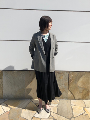 美品】UNIQLO/ユニクロ Vネックフレアワンピース 七分袖