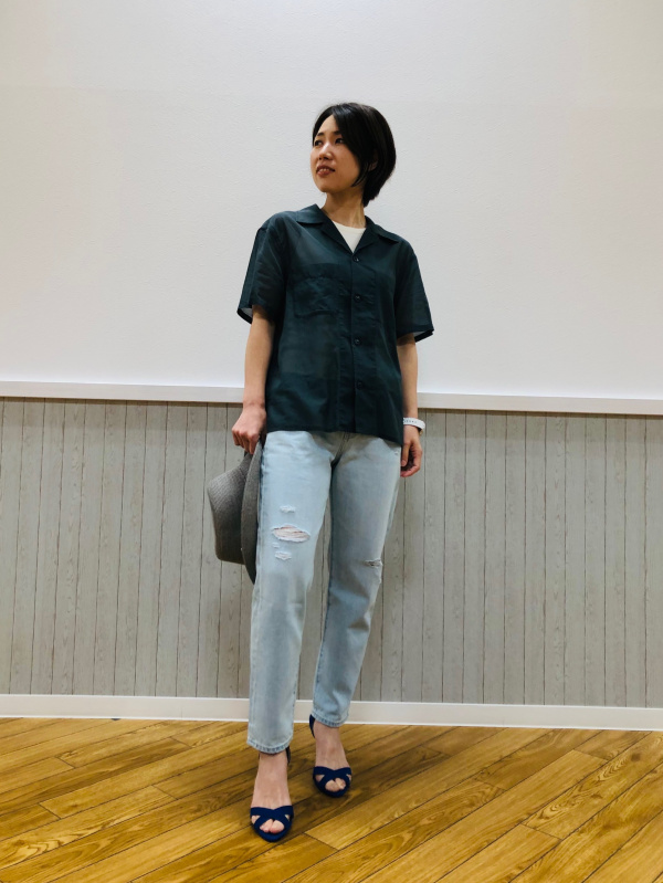 ボーイフレンドテーパードジーンズ（ダメージ・アンクル丈・丈標準66cm