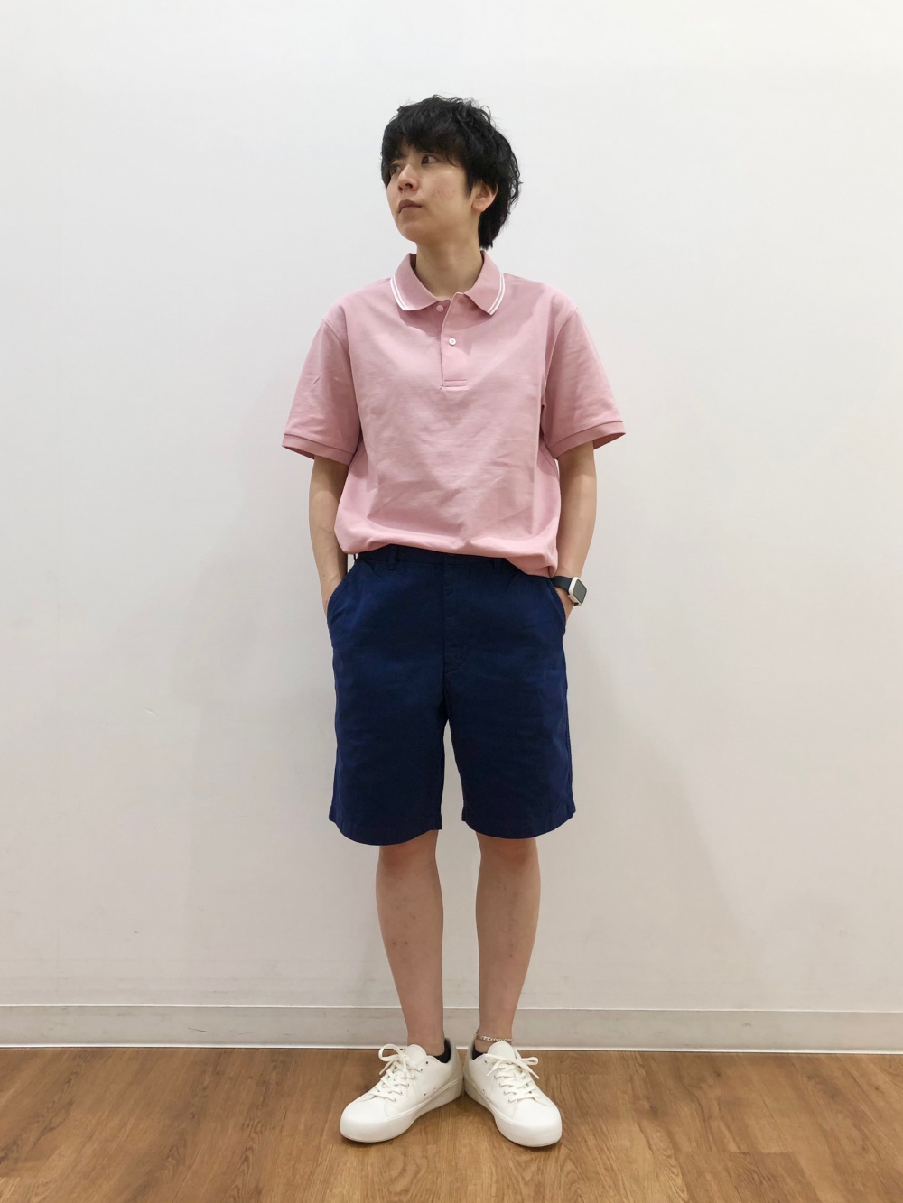 「デニムオーバーサイズスタンドカラーシャツ（長袖）、コットンオーバーサイズボーダーT(半袖)」の着用コーディネート| ユニクロ