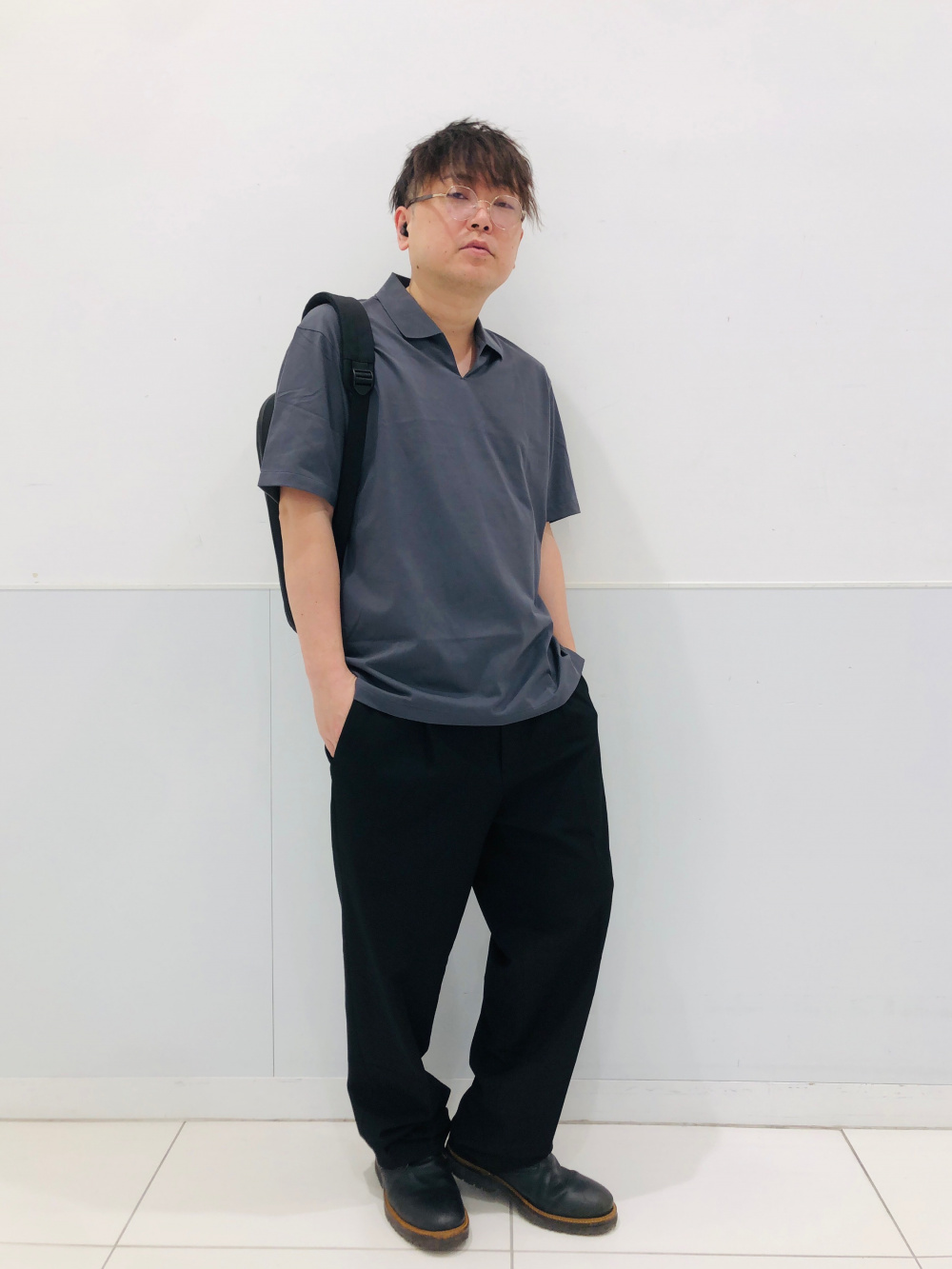 エアリズムポロシャツ（スキッパー・半袖）」の着用コーディネート