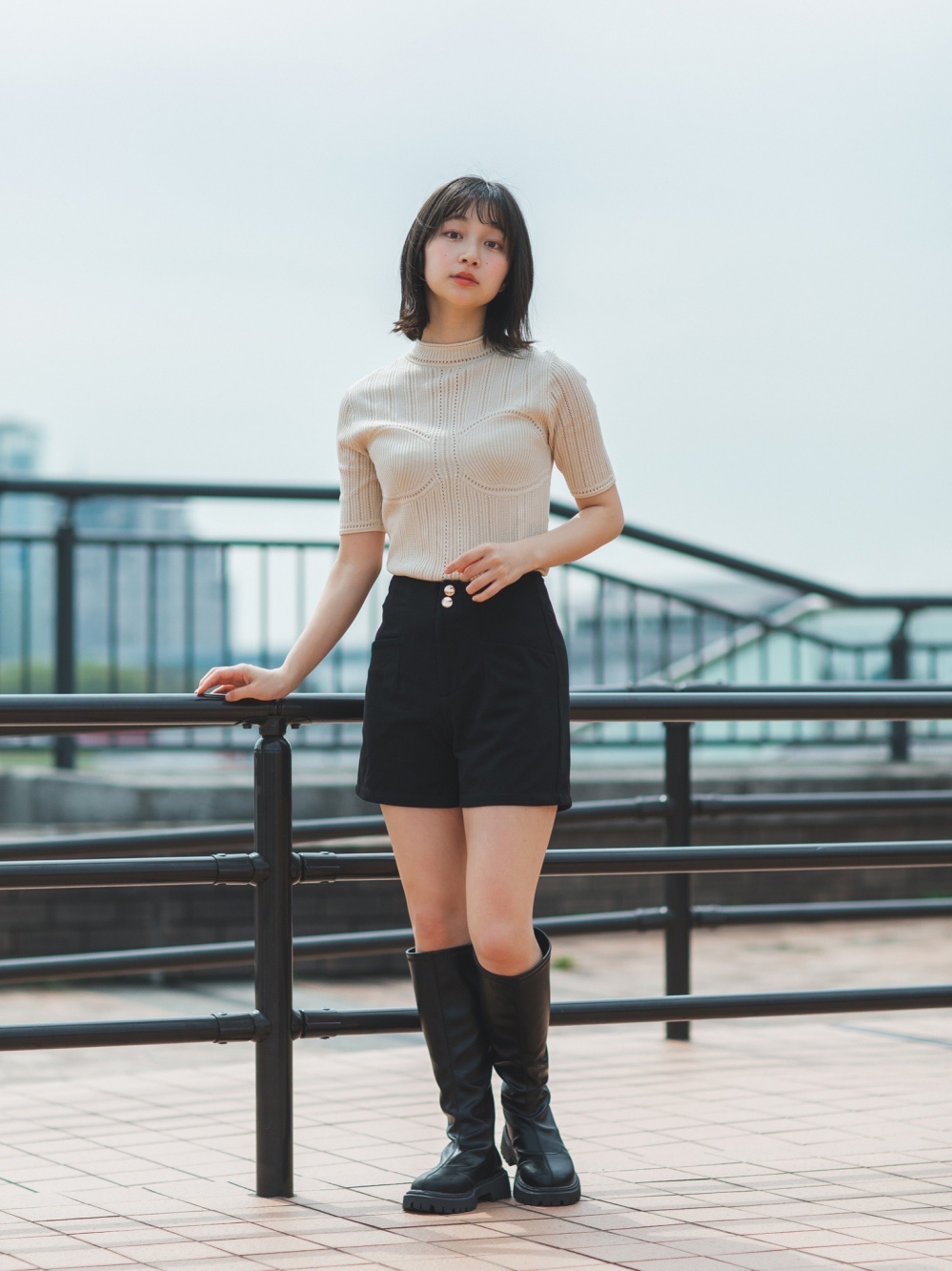 Check styling ideas for「3D Knit Mesh Half-Sleeve Sweater (Mame
