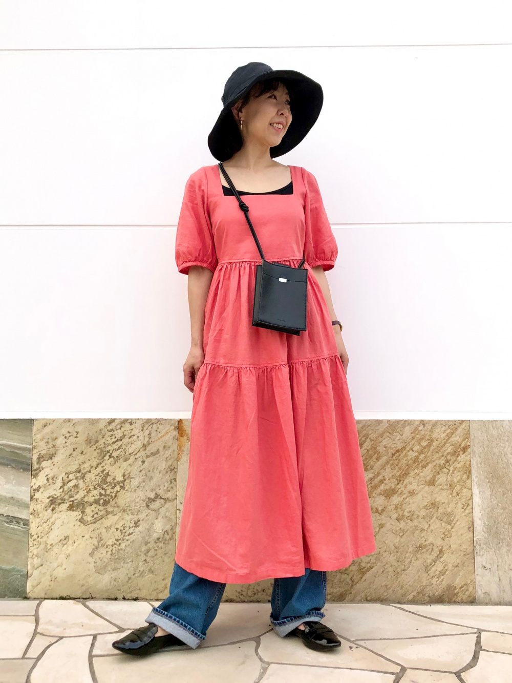 リネンブレンドシャーリングワンピース（半袖・標準丈・114～125.5cm  