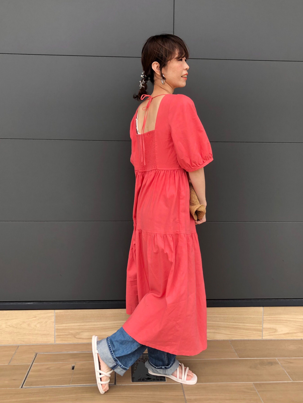 リネンブレンドシャーリングワンピース（半袖・標準丈・114～125.5cm  