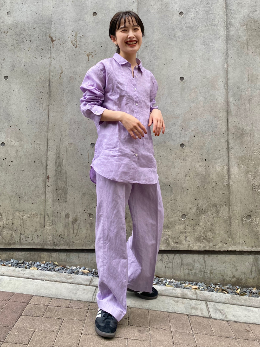 プレミアムリネンシャツ（長袖）、リネンブレンドタックワイドパンツ