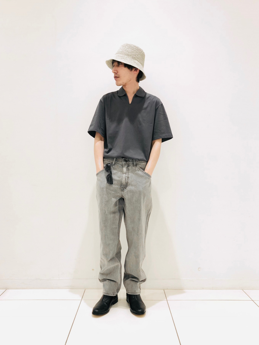 エアリズムポロシャツ（スキッパー・半袖）」の着用コーディネート