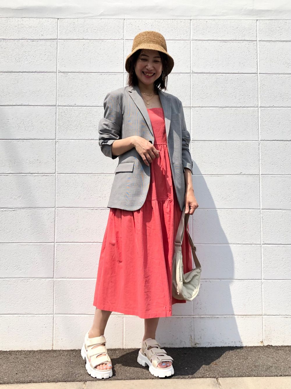 リネンブレンドシャーリングワンピース（半袖・標準丈・114～125.5cm  