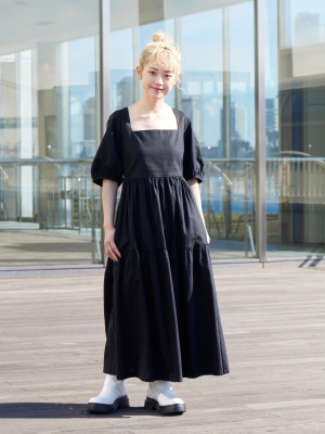 ユニクロ公式 | リネンブレンドシャーリングワンピース（半袖・丈短め  