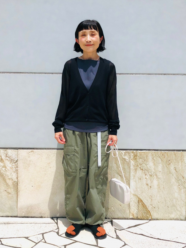 リブボートネックノースリーブT（レディース）の着用コーディネート