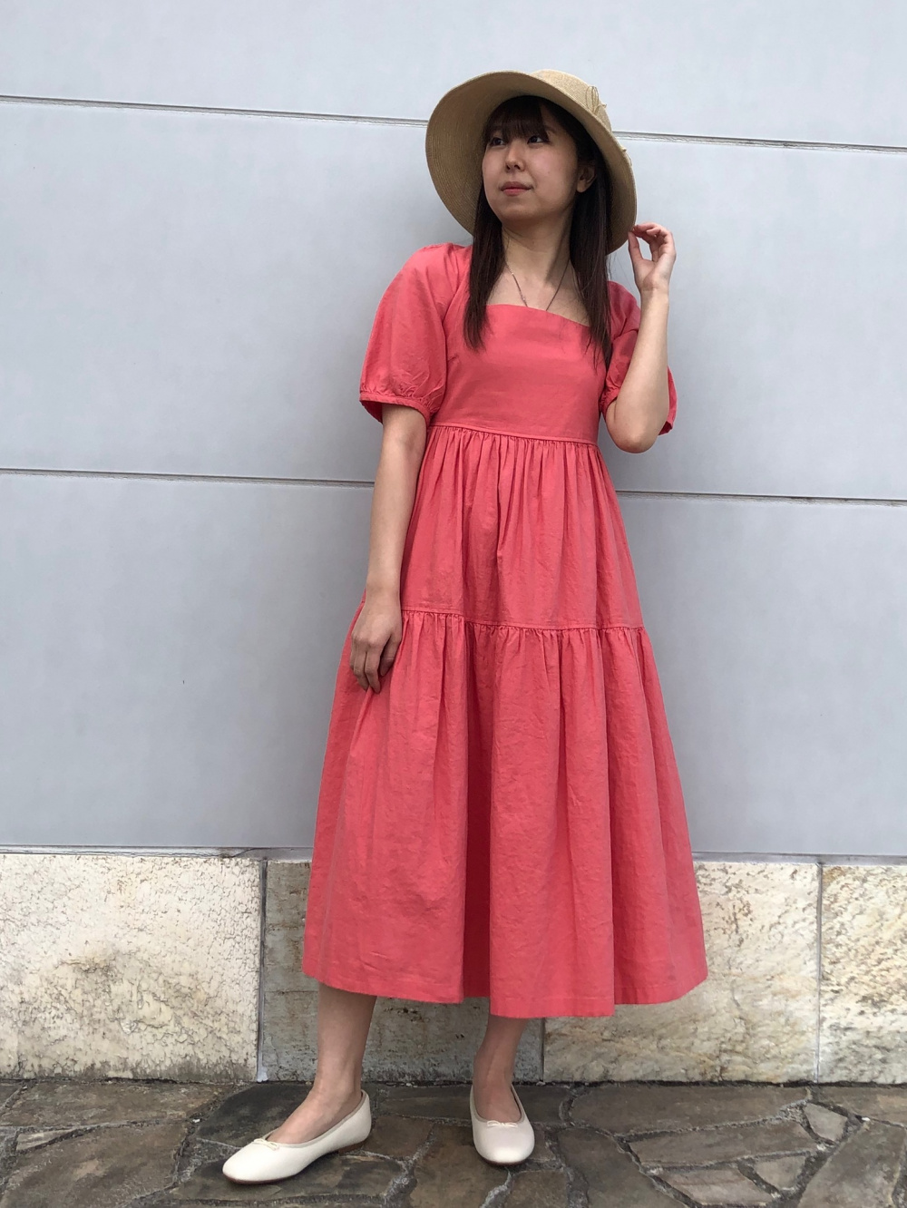 リネンブレンドシャーリングワンピース（半袖・標準丈・114～125.5cm  