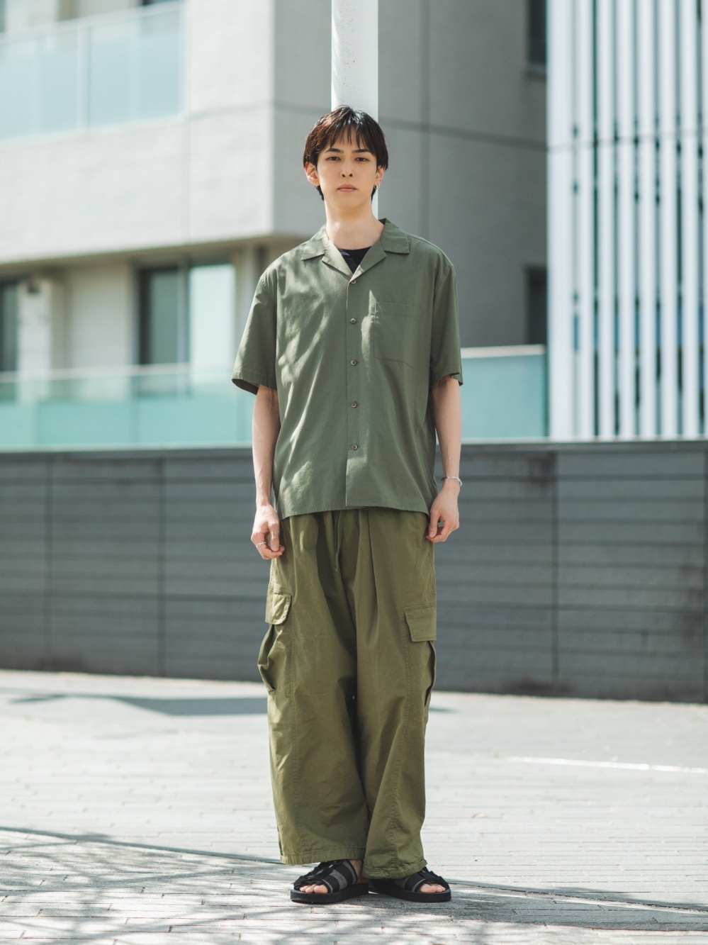ドライEXクルーネックTシャツプリント（Rei Nakanishiコラボレーション）、オープンカラーシャツ」の着用コーディネート| ユニクロ公式