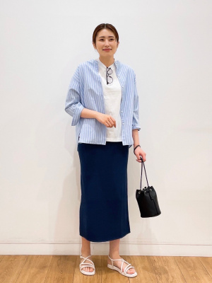 ユニクロ公式 | リネンブレンドストライプバンドカラーシャツ（7分袖）