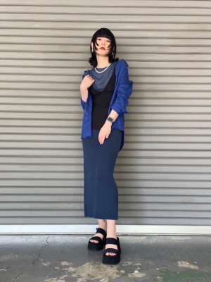 タグ付未使用新品 マメクロゴウチ ロングスカートサイズ2 オンブレチェック ユニクロ公式 | エアリズムコットンスリットスカート