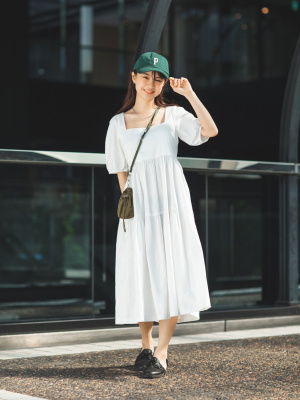 ユニクロ公式 | リネンブレンドシャーリングワンピース（半袖・標準丈  