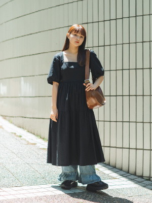 ユニクロ公式 | リネンブレンドシャーリングワンピース（半袖・標準丈  