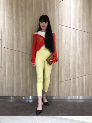 ユニクロ　クロップドレギンスパンツ　XL 朱赤　XL ウェスト〜90 ユニクロ クロップドレギンスパンツ XL 朱赤 XL ウェスト〜90