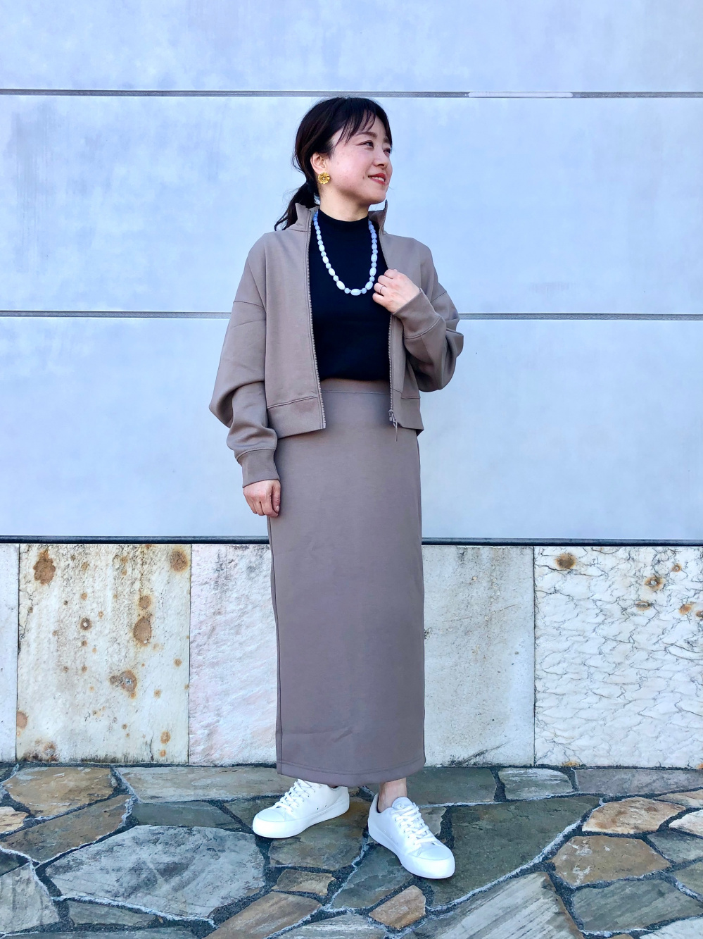 ハイネックT（5分袖）、ドライスウェットリラックスブルゾン