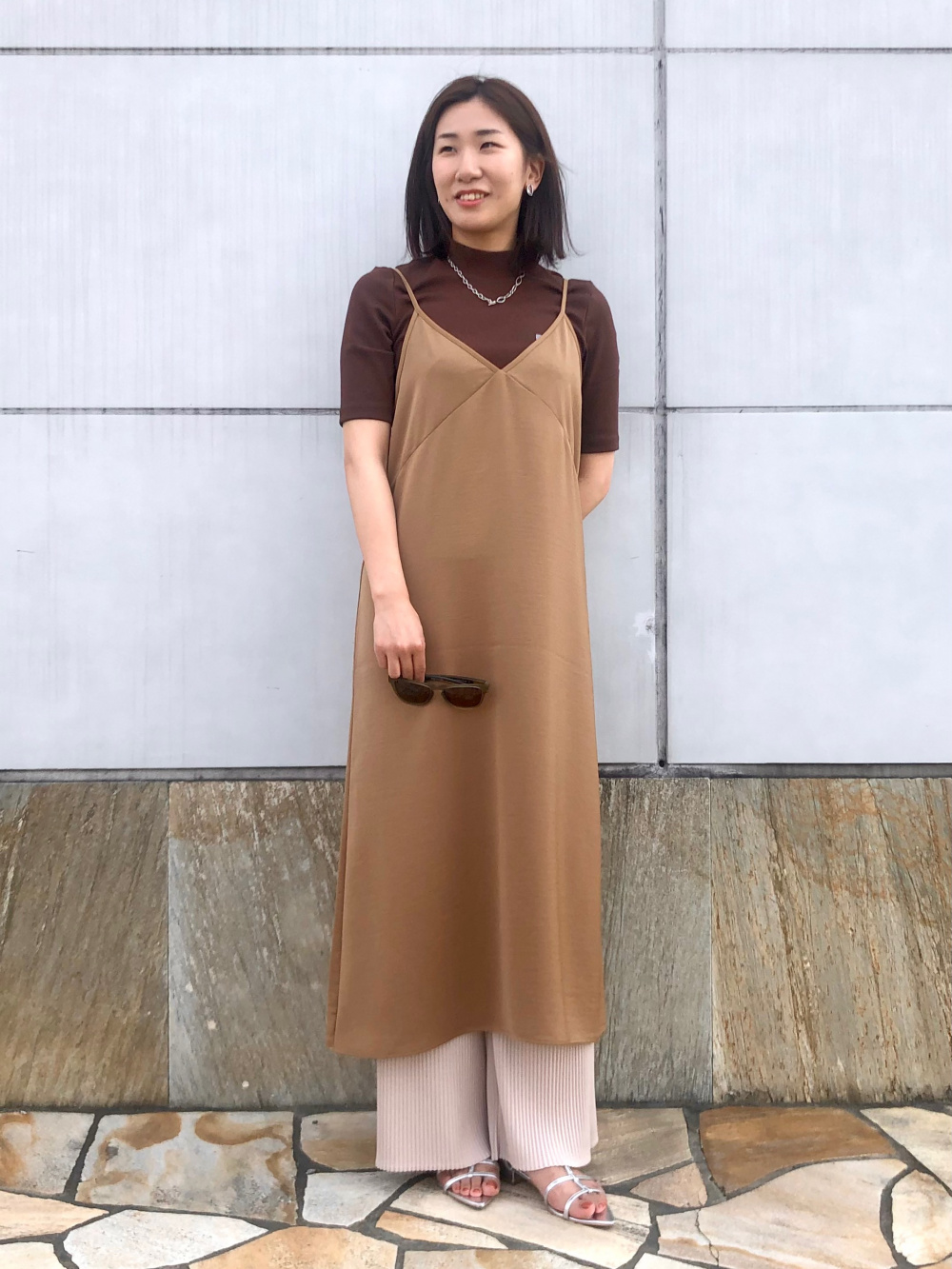 プリーツワンピース（半袖）セットアップ可能、UVカットジャージー  