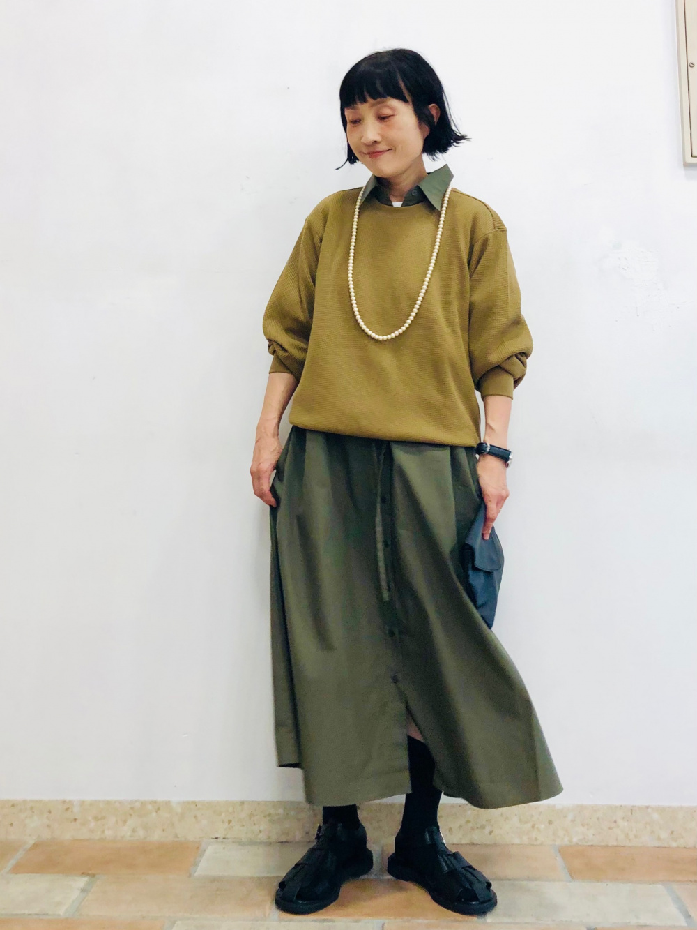 コットンロングシャツワンピース（長袖・標準丈・111.5～122.5cm