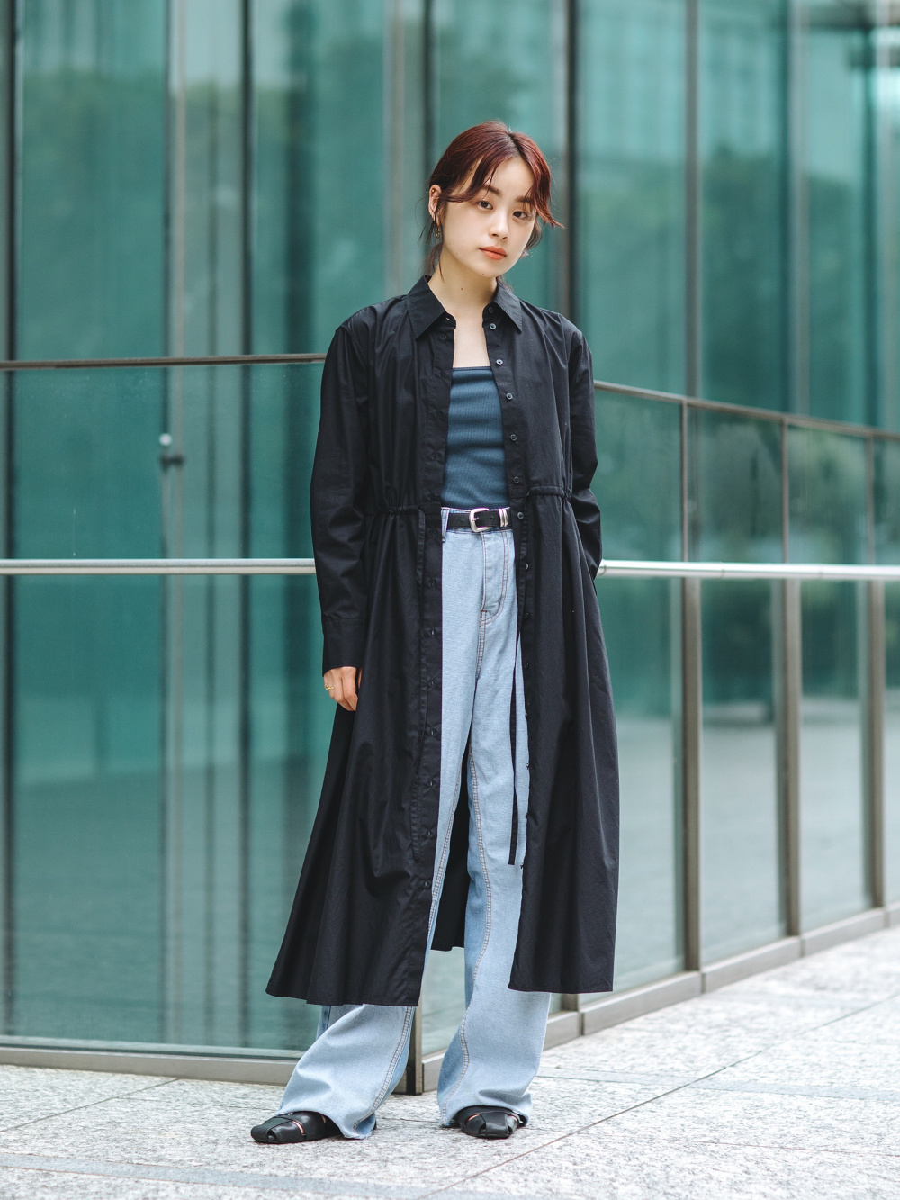 コットンロングシャツワンピース（長袖・標準丈・111.5～122.5cm）」の 