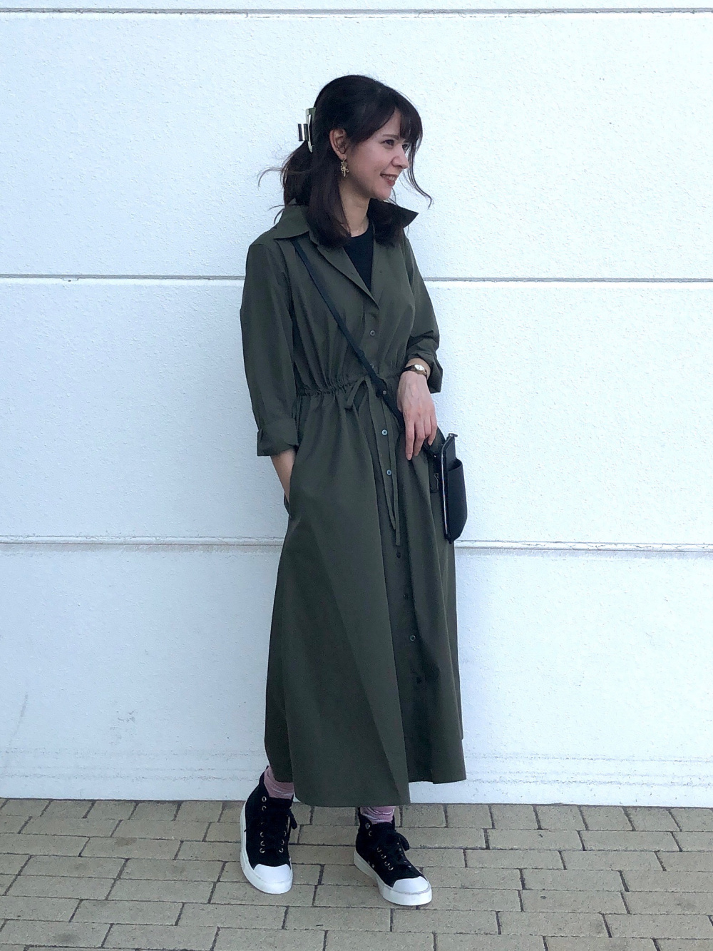 コットン天竺ロングワンピース osharewalker ロングワンピース レディース 7分袖 半袖 羽織り