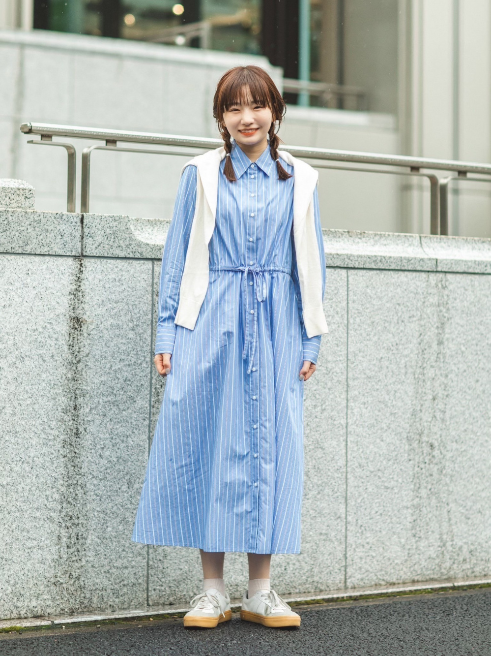 コットンロングシャツワンピース（長袖・ストライプ・標準丈・111.5