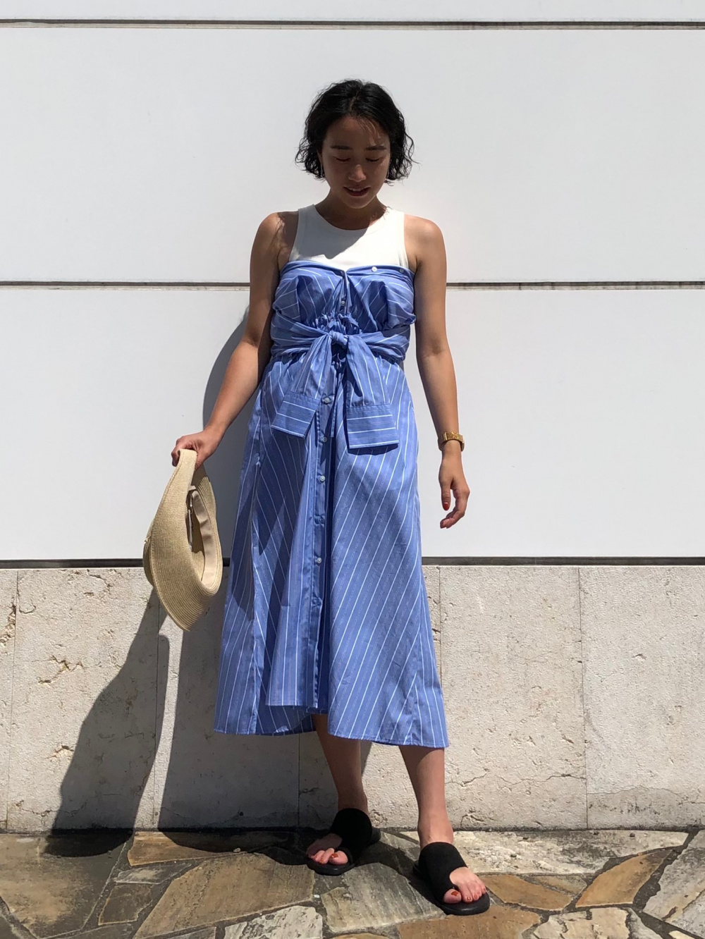 コットンロングシャツワンピース（長袖・ストライプ・標準丈・111.5