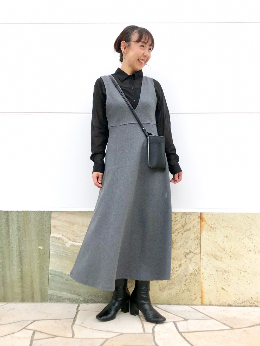 「ブラッシュドジャージージャンパースカート（標準丈・116～127cm）、オーバーシャツジャケット」の着用コーディネート| ユニクロ公式