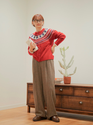 ユニクロ公式 | ジャカードクルーネックカーディガン（長袖）