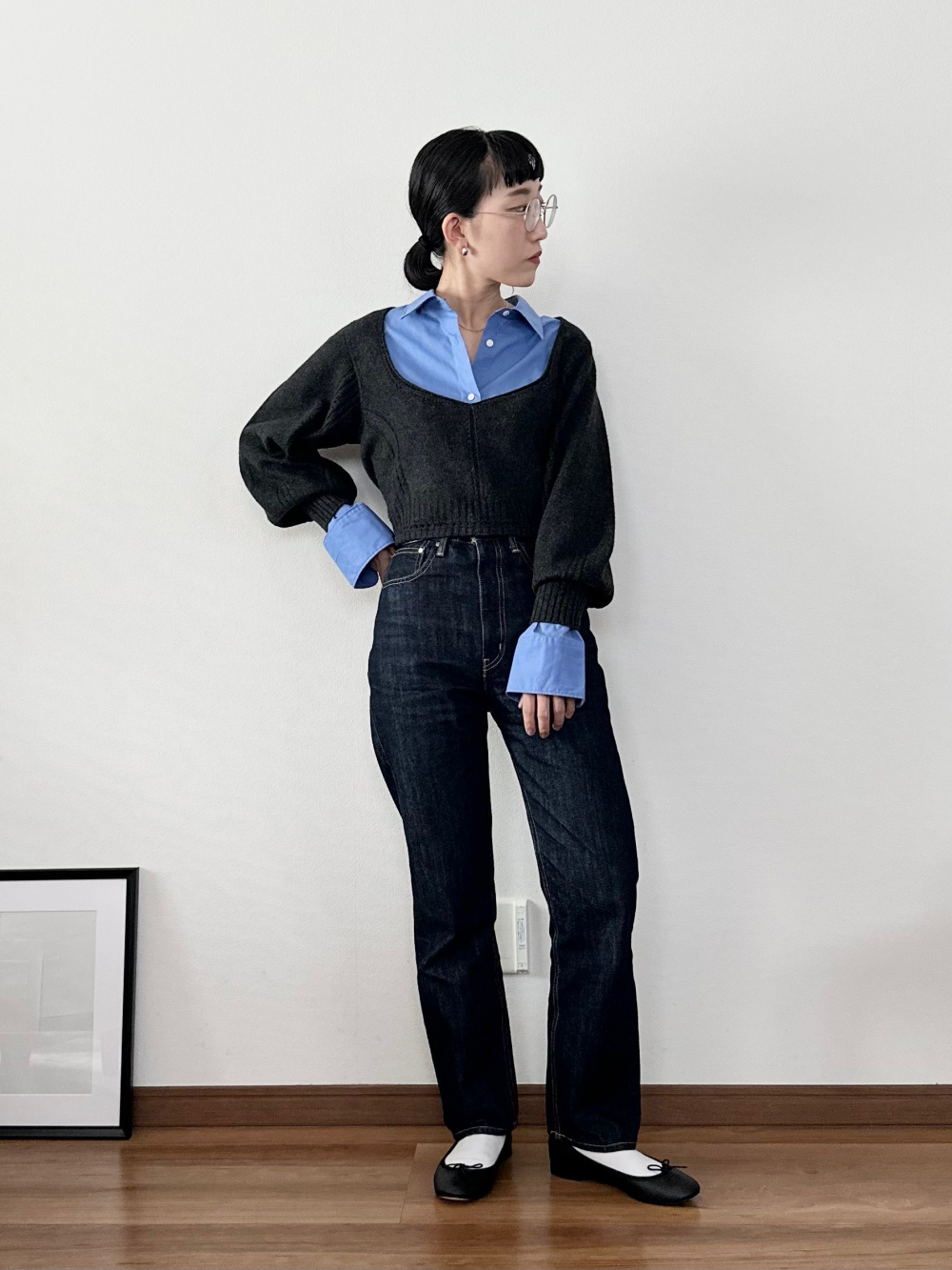 3Dボリュームスリーブセーター（長袖）、3Dリブニットブラ」の着用 