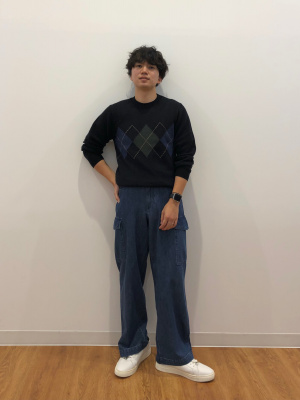 ユニクロ公式 | デニムワイドストレートカーゴパンツ（丈長め77cm）