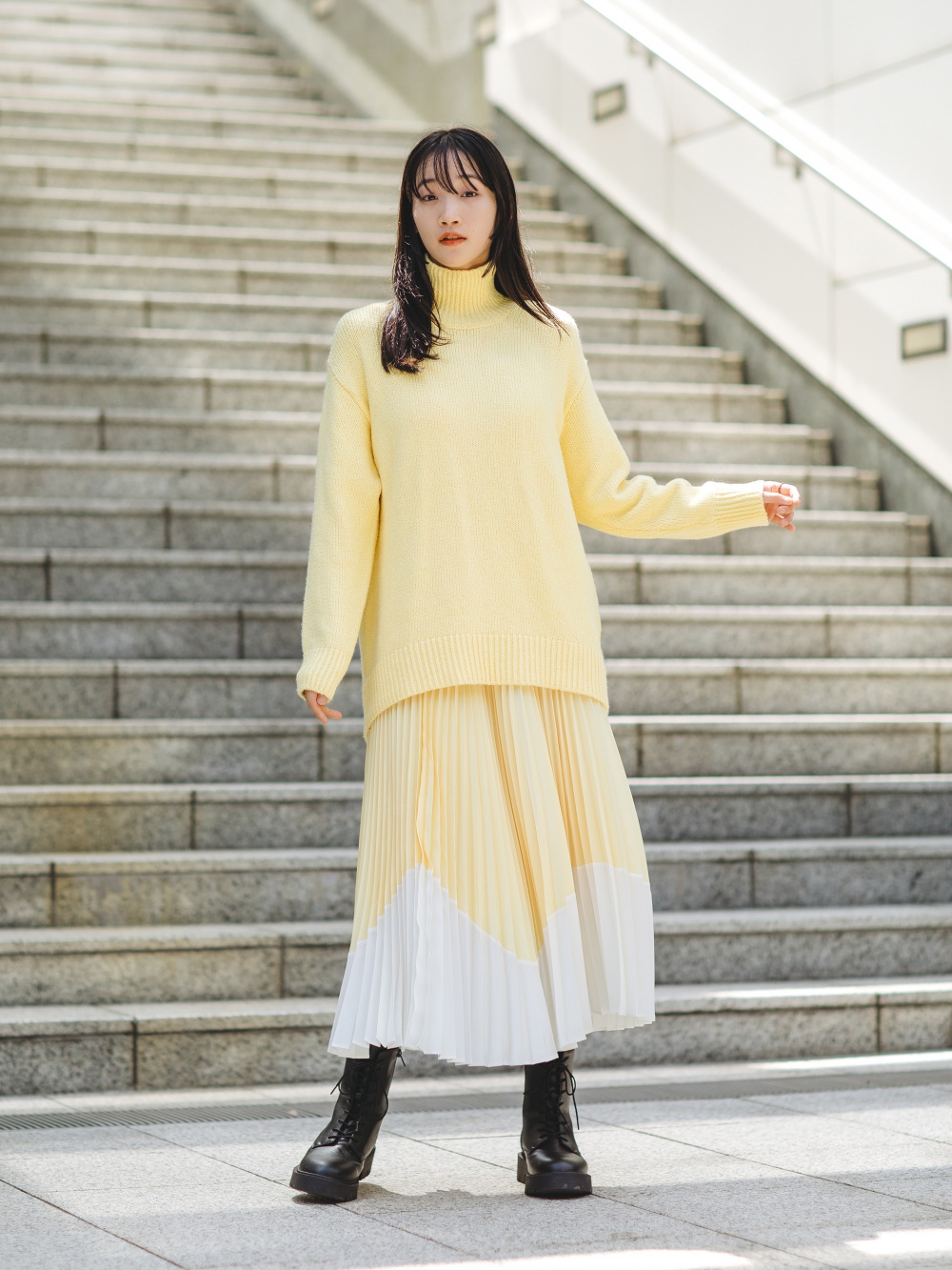 新品　ユニクロ：Ｃ　プリーツカラーブロックスカート