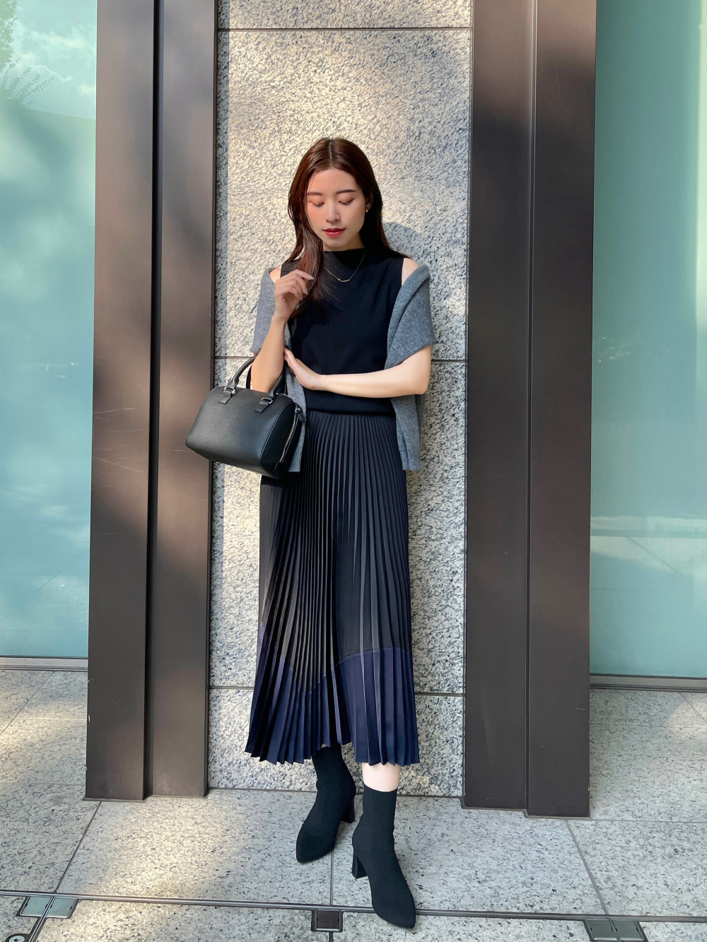 プリーツカラーブロックスカート」の着用コーディネート| ユニクロ公式 