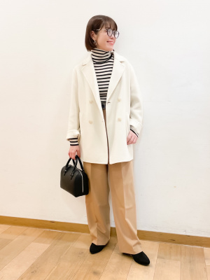 UNIQLO ダブルフェイスショートコート オフホワイト S ユニクロ公式 | ダブルフェイスショートコート