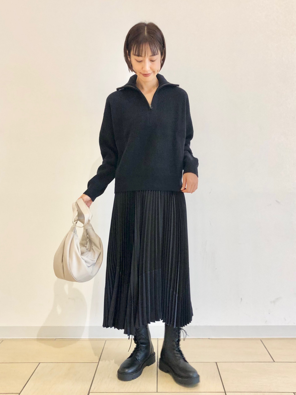 プリーツカラーブロックスカート black UNIQLO:C