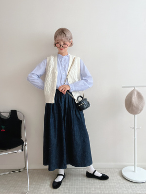ユニクロ公式 | コットンフリルストライプシャツ（長袖・コントワーデ 