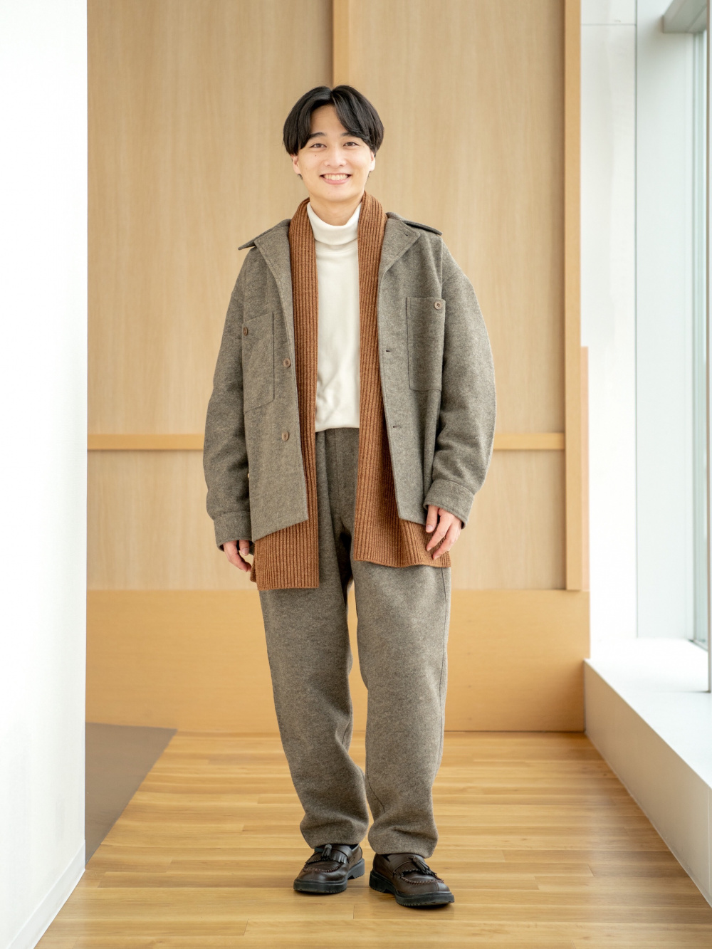 ユニクロU(23AW)　フリースジャージーパンツ  35 BROWN