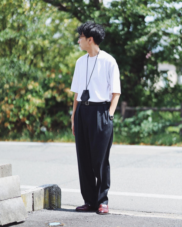 オーバーサイズクルーネックT（半袖）（メンズ）の着用コーディネート