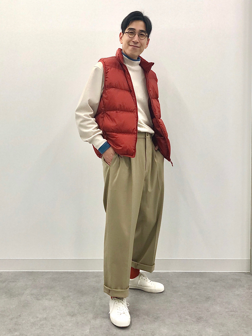 ブラッシュドジャージーモックネックTシャツ、ブロードオーバー
