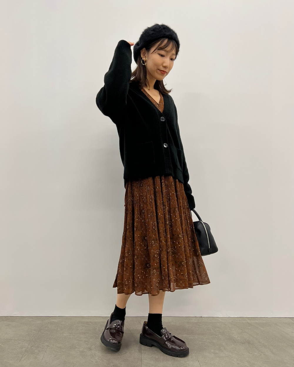 シフォンプリーツワンピース（長袖・丈短め・108～118cm）」の
