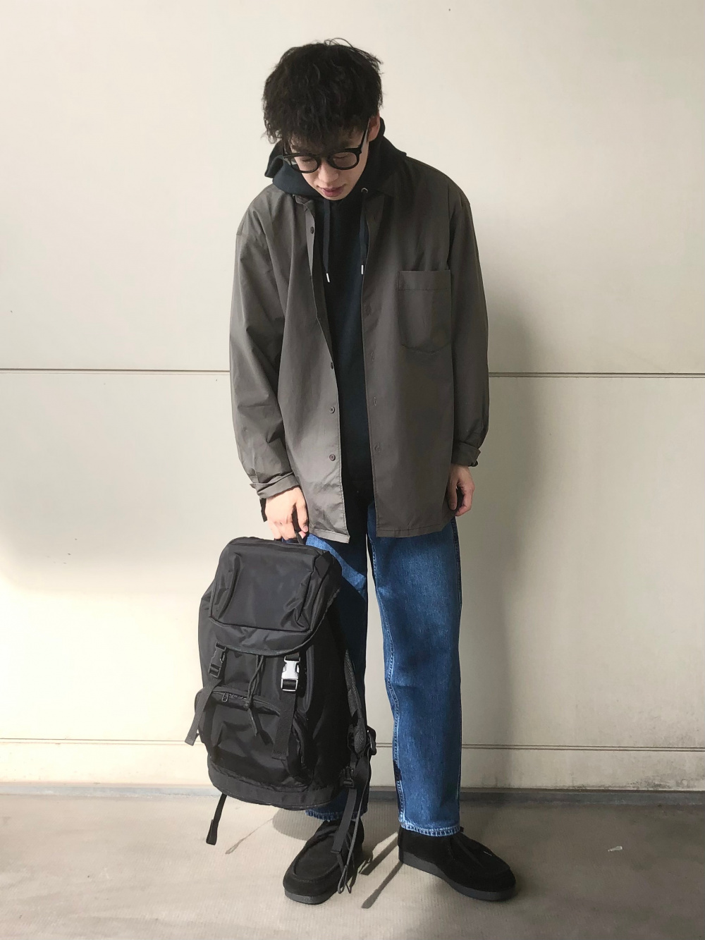 ニットオーバーシャツジャケット（長袖）、リラックスフィット