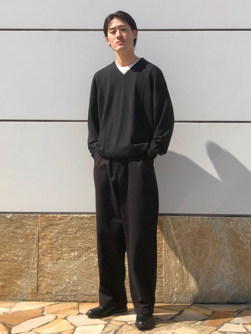 09BLACKブラック【UNIQLO U】ワイドフィットチノ 82 BLACK - チノパン