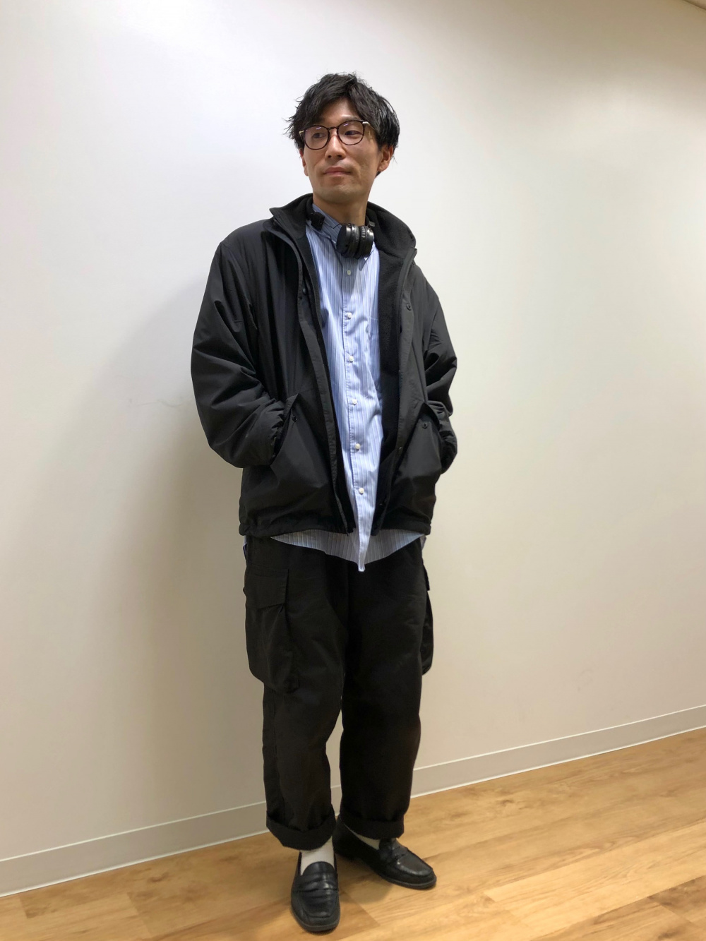 〈UNIQLO U〉リバーシブルスタンドジャケット ブラック M リバーシブルスタンドジャケット」の着用コーディネート