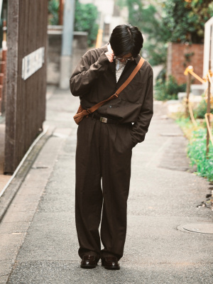 ユニクロ公式 | タックワイドパンツ（ブラッシュドツイル・丈