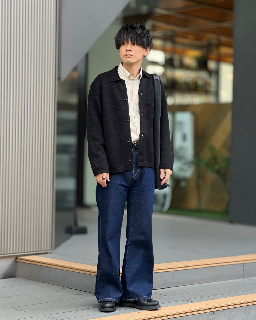 UNIQLO U ニットオーバーシャツジャケット ブラック Ｌ-