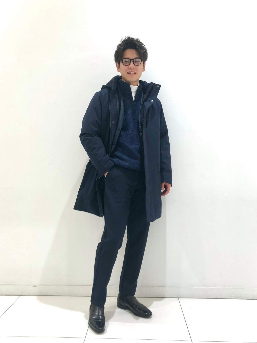 ハイブリッドダウンコート ネイビーS