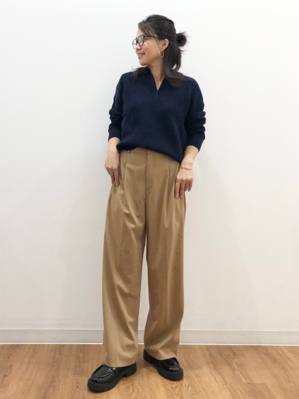 ☆新品タグ付☆ コトニエ×ユニクロ／プレミアムラムポロセーター［XXL／ホワイト プレミアムラムポロセーター（長袖）」の着用コーディネート| ユニクロ公式